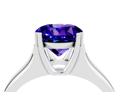 White gold Round Cut Tanzanite Solitaire Ring with Wide Band and Prong Setting_4