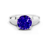 White gold Round Cut Tanzanite Solitaire Ring with Wide Band and Prong Setting