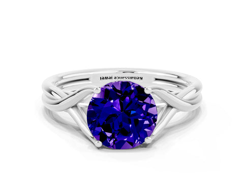 White gold Round Cut Tanzanite Solitaire Twist Band Prong Setting Ring_24