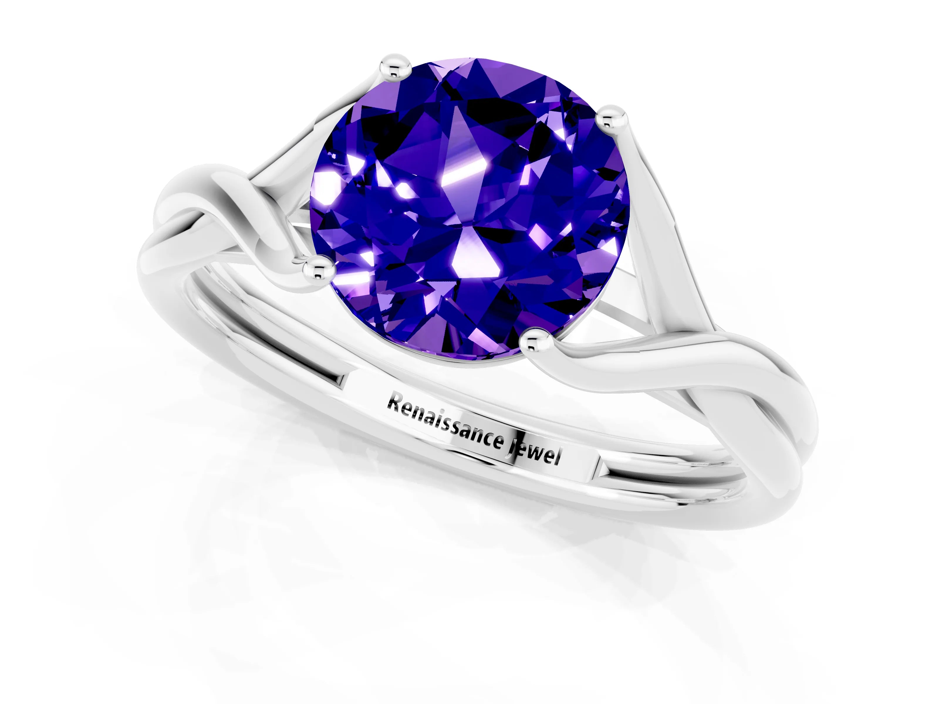 White gold Round Cut Tanzanite Solitaire Twist Band Prong Setting Ring_25