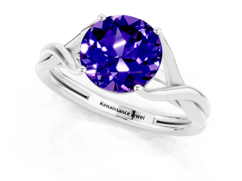 White gold Round Cut Tanzanite Solitaire Twist Band Prong Setting Ring_25
