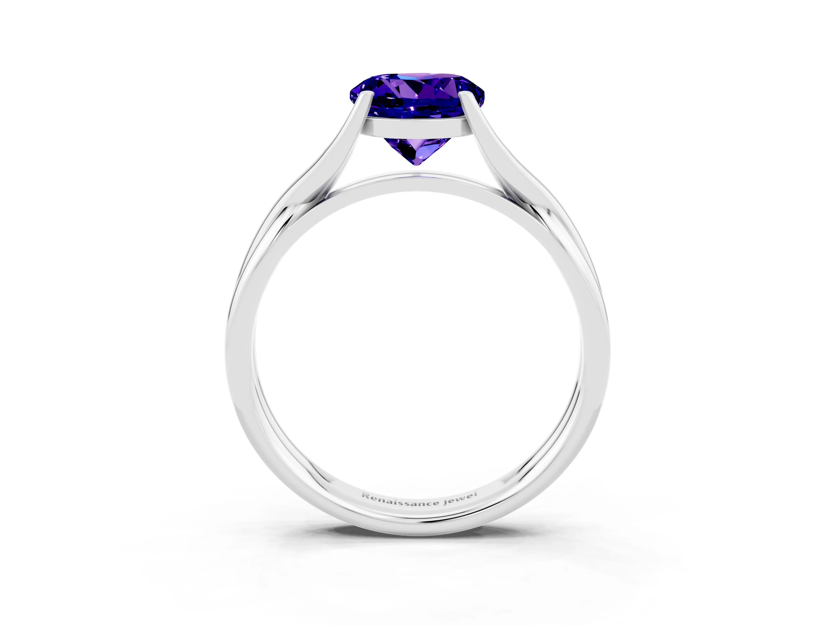 White gold Round Cut Tanzanite Solitaire Twist Band Prong Setting Ring_27