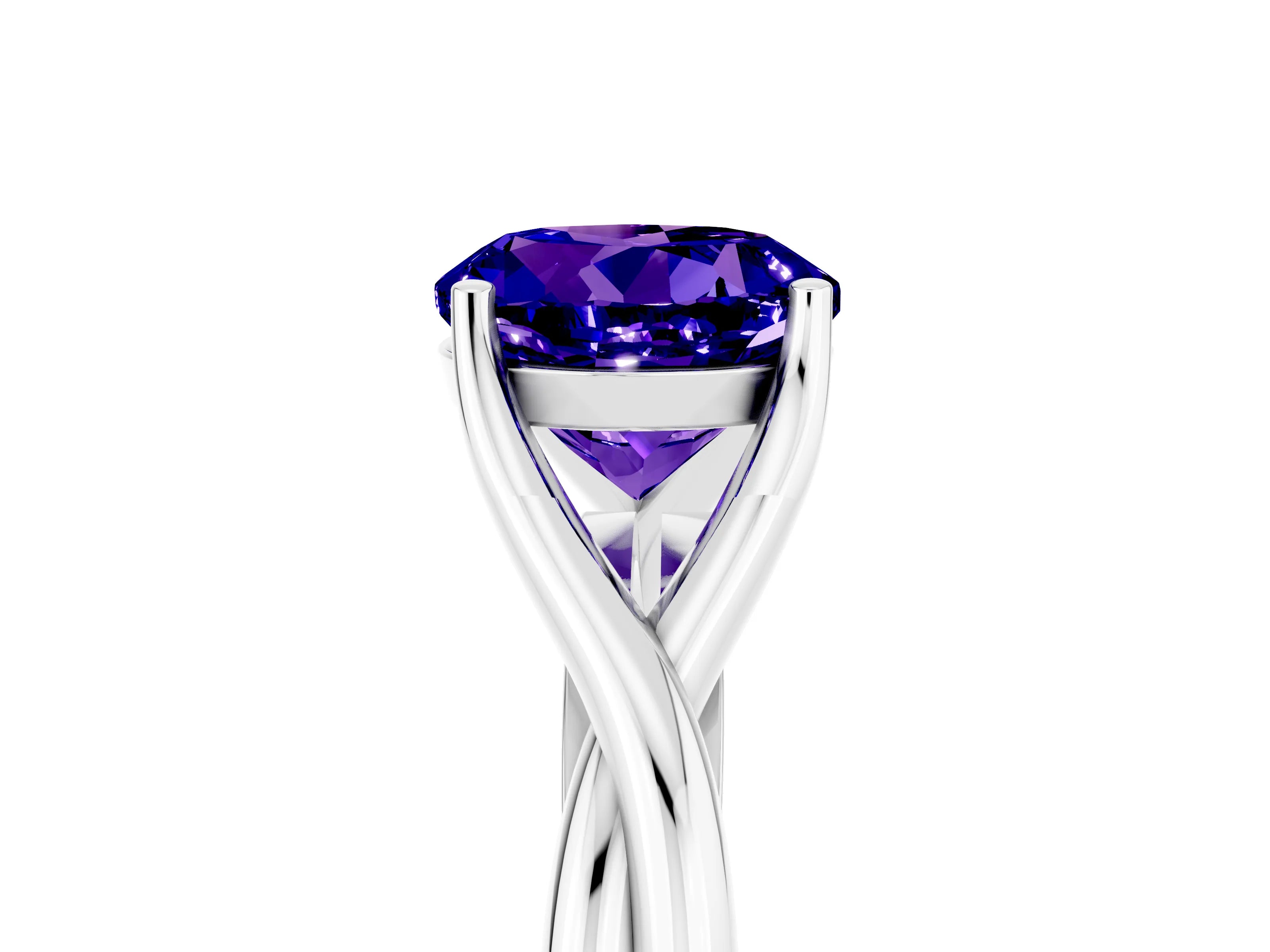 White gold Round Cut Tanzanite Solitaire Twist Band Prong Setting Ring_29