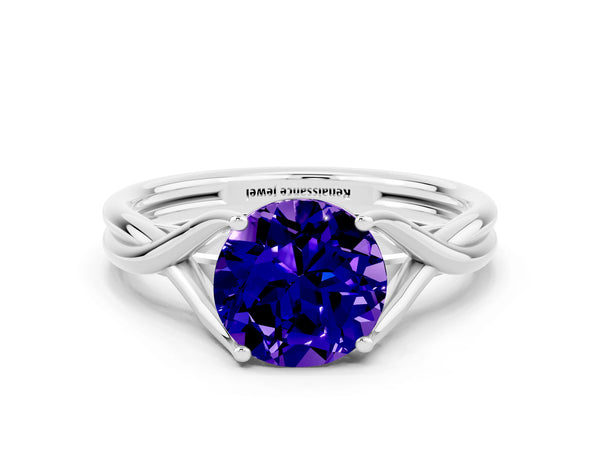Silver Round Cut Tanzanite Solitaire Twist Band Prong Setting Ring