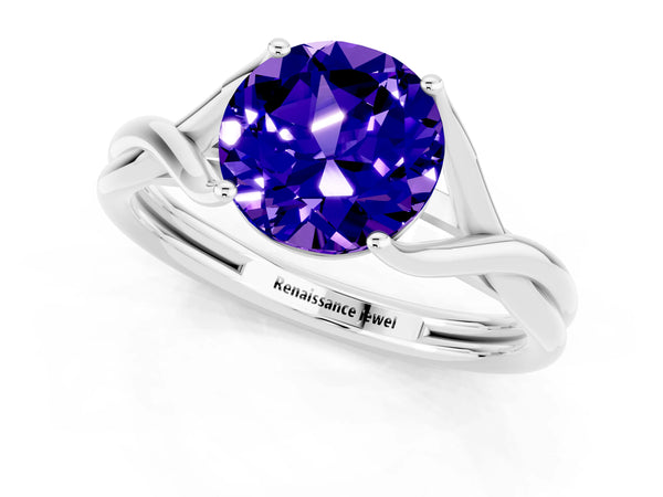 Platinum Round Cut Tanzanite Solitaire Twist Band Prong Setting Ring