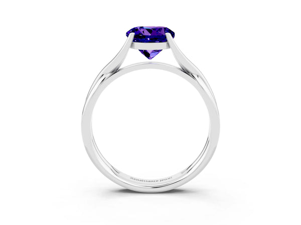 White gold Round Cut Tanzanite Solitaire Twist Band Prong Setting Ring