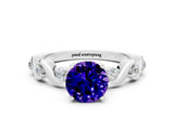 White gold Round Cut Tanzanite Solitaire Twisted Band with Round  Accents and Prong Setting_12