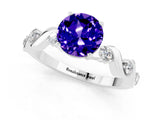 White gold Round Cut Tanzanite Solitaire Twisted Band with Round  Accents and Prong Setting_13