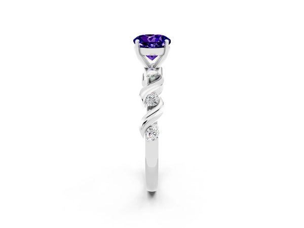 Platinum Round Cut Tanzanite Solitaire Twisted Band with Round  Accents and Prong Setting
