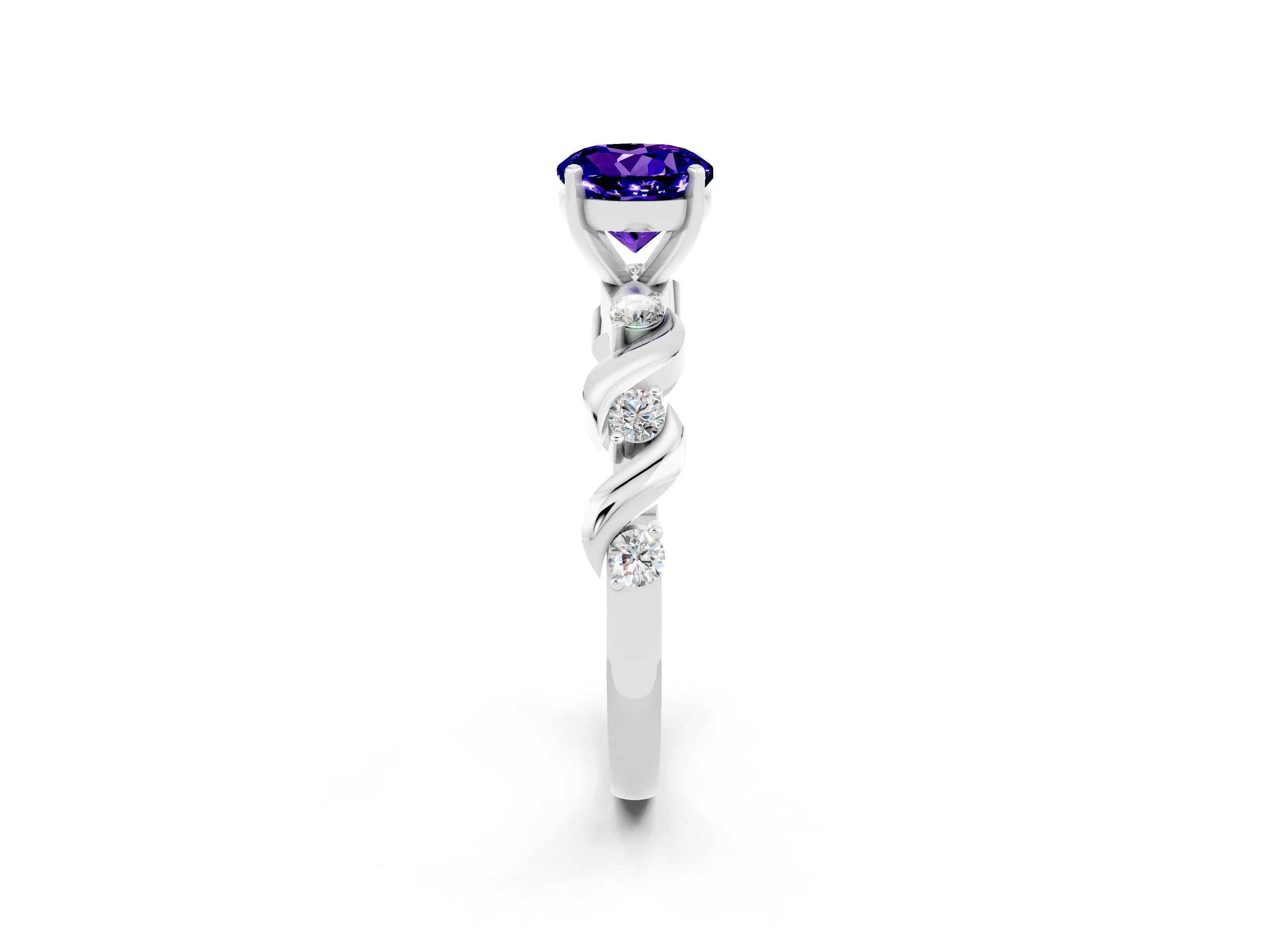 White gold Round Cut Tanzanite Solitaire Twisted Band with Round  Accents and Prong Setting_14