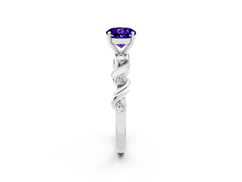 White gold Round Cut Tanzanite Solitaire Twisted Band with Round  Accents and Prong Setting_14