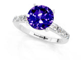 White gold Round Cut Tanzanite Solitaire with Side Baguettes and Channel Set Band_1