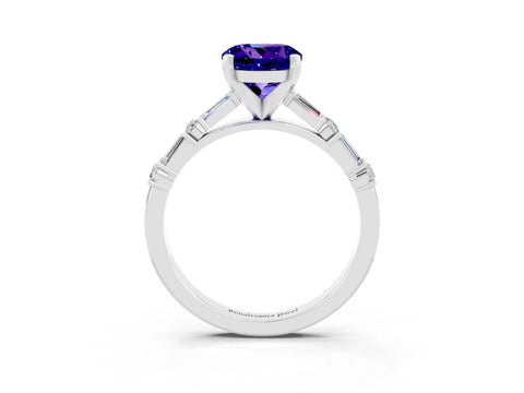 White gold Round Cut Tanzanite Solitaire with Side Baguettes and Channel Set Band_3