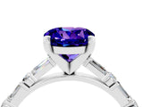 White gold Round Cut Tanzanite Solitaire with Side Baguettes and Channel Set Band_4