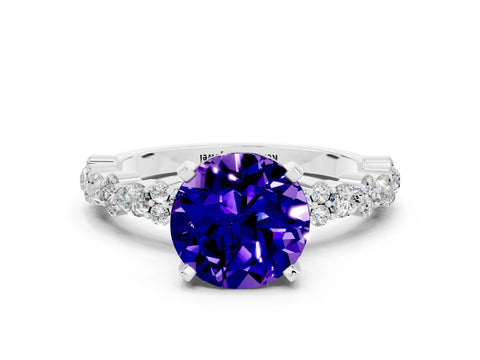 White gold Round Cut Tanzanite Solitaire with Side Stones, Pave Band, Four-Prong Setting_24