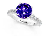 White gold Round Cut Tanzanite Solitaire with Side Stones, Pave Band, Four-Prong Setting_25