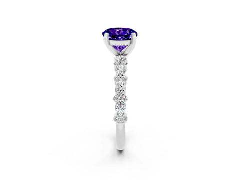 White gold Round Cut Tanzanite Solitaire with Side Stones, Pave Band, Four-Prong Setting_26