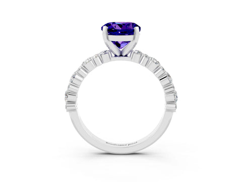 White gold Round Cut Tanzanite Solitaire with Side Stones, Pave Band, Four-Prong Setting_27