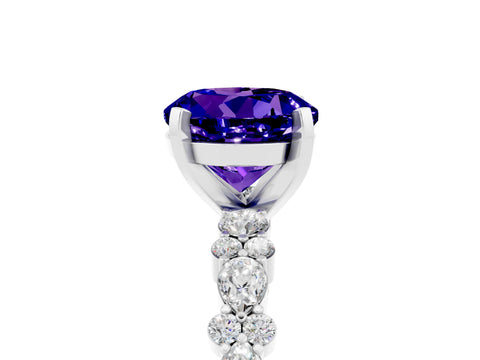 White gold Round Cut Tanzanite Solitaire with Side Stones, Pave Band, Four-Prong Setting_29