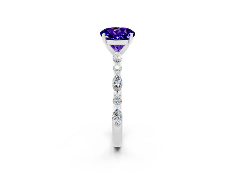 White gold Round Cut Tanzanite Solitaire with Side Stones on a Pavé Band and Four-Prong Setting_2