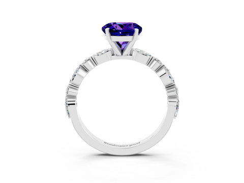 White gold Round Cut Tanzanite Solitaire with Side Stones on a Pavé Band and Four-Prong Setting_3