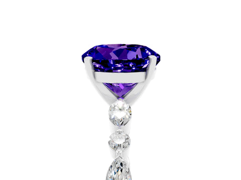 White gold Round Cut Tanzanite Solitaire with Side Stones on a Pavé Band and Four-Prong Setting_5