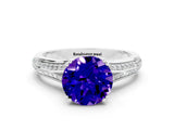 White gold Round Cut Tanzanite Split Shank Engagement Ring with Pavé Band