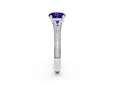 White gold Round Cut Tanzanite Split Shank Engagement Ring with Pavé Band_2