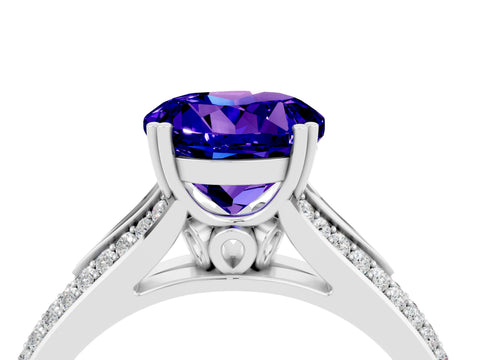 White gold Round Cut Tanzanite Split Shank Engagement Ring with Pavé Band_4