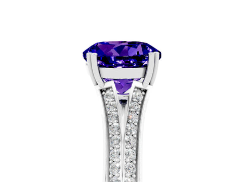 White gold Round Cut Tanzanite Split Shank Engagement Ring with Pavé Band_5