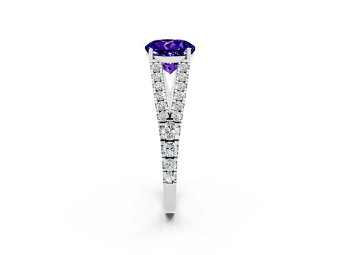 White gold Round Cut Tanzanite Split Shank Pavé Engagement Ring with Four-Prong Setting_14