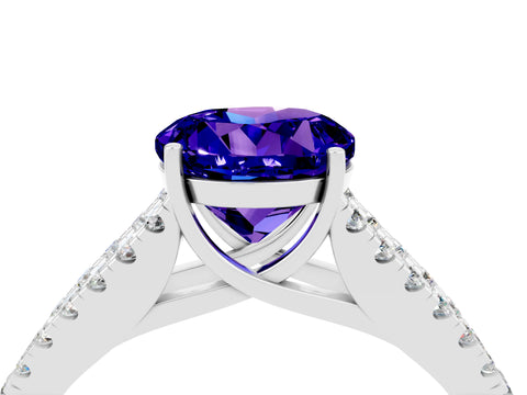 White gold Round Cut Tanzanite Split Shank Pavé Engagement Ring with Four-Prong Setting_16