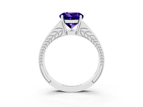 White gold Round Cut Tanzanite Split Shank Ring with Pavé Band and Four-Prong Setting_3