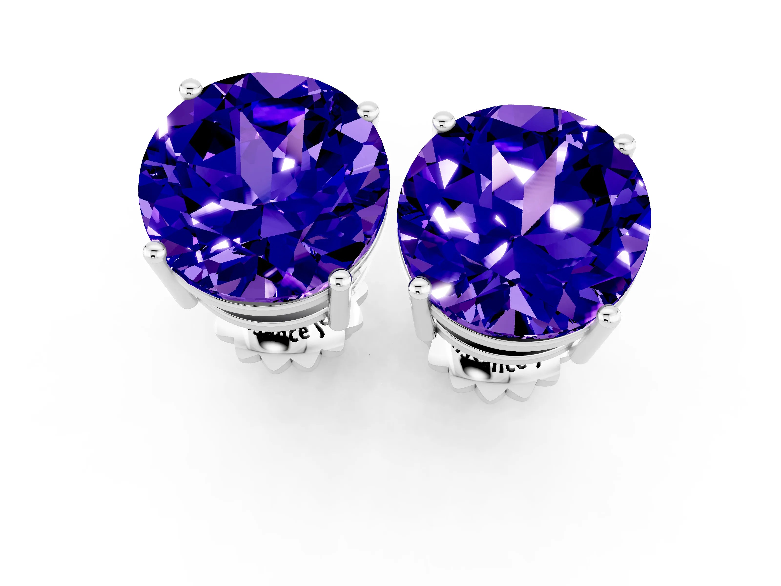 White gold Round Cut Tanzanite Stud Earrings_19