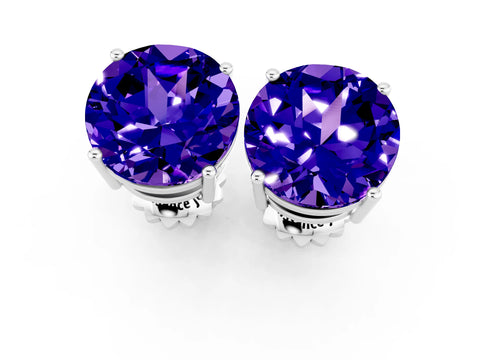 White gold Round Cut Tanzanite Stud Earrings_19