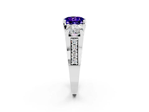 White gold Round Cut Tanzanite Three-Stone Ring with Channel Set Band and Four-Prong Setting_2