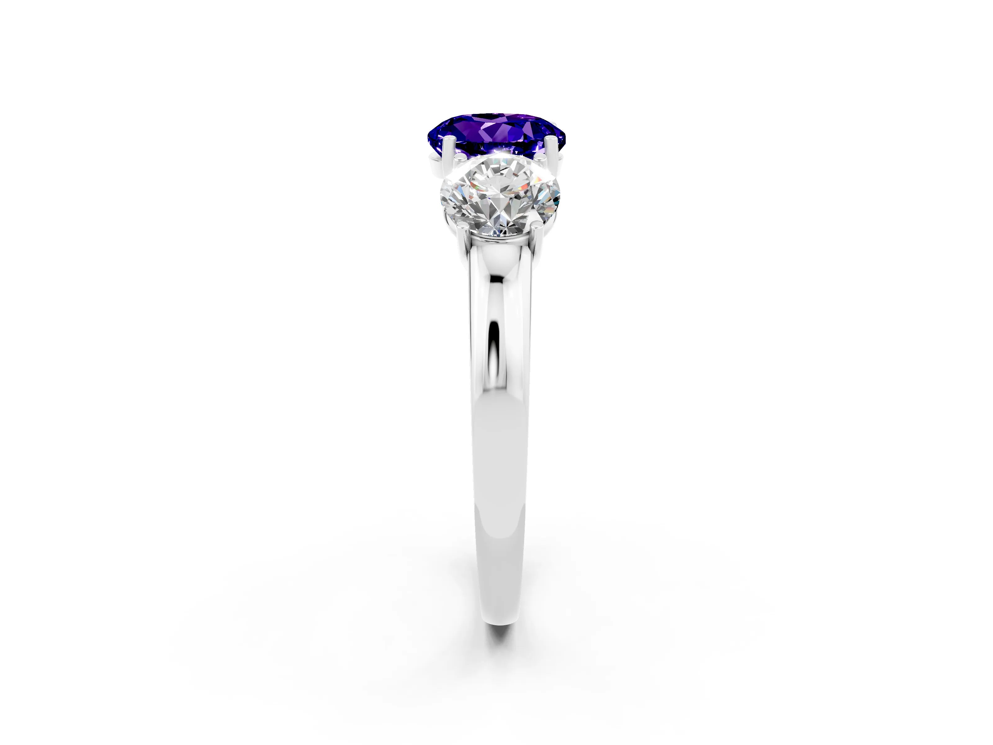 White gold Round Cut Tanzanite Three-Stone Ring with Four-Prong Setting and Classic Band_2