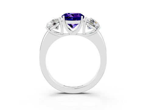White gold Round Cut Tanzanite Three-Stone Ring with Four-Prong Setting and Classic Band_3