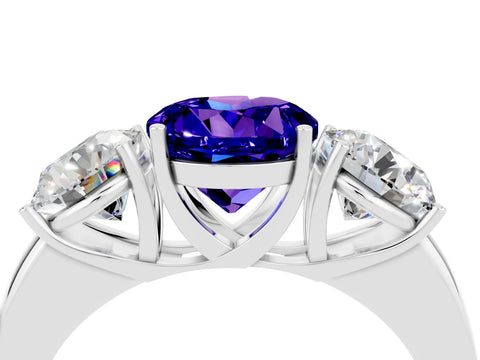 White gold Round Cut Tanzanite Three-Stone Ring with Four-Prong Setting and Classic Band_4