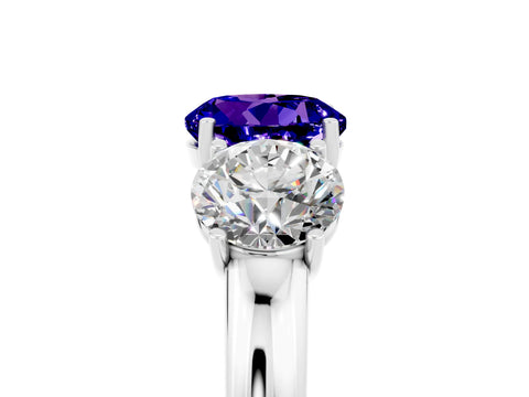 White gold Round Cut Tanzanite Three-Stone Ring with Four-Prong Setting and Classic Band_5