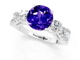 White gold Round Cut Tanzanite Three-Stone Ring with Pavé Split Shank and Four-Prong Setting_1