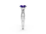 White gold Round Cut Tanzanite Three-Stone Ring with Pavé Split Shank and Four-Prong Setting_2