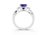 White gold Round Cut Tanzanite Three-Stone Ring with Pavé Split Shank and Four-Prong Setting_3