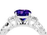 White gold Round Cut Tanzanite Three-Stone Ring with Pavé Split Shank and Four-Prong Setting_4
