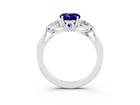 White gold Round Cut Tanzanite Three-Stone Ring with Pear Side Stones and Four-Prong Setting_15