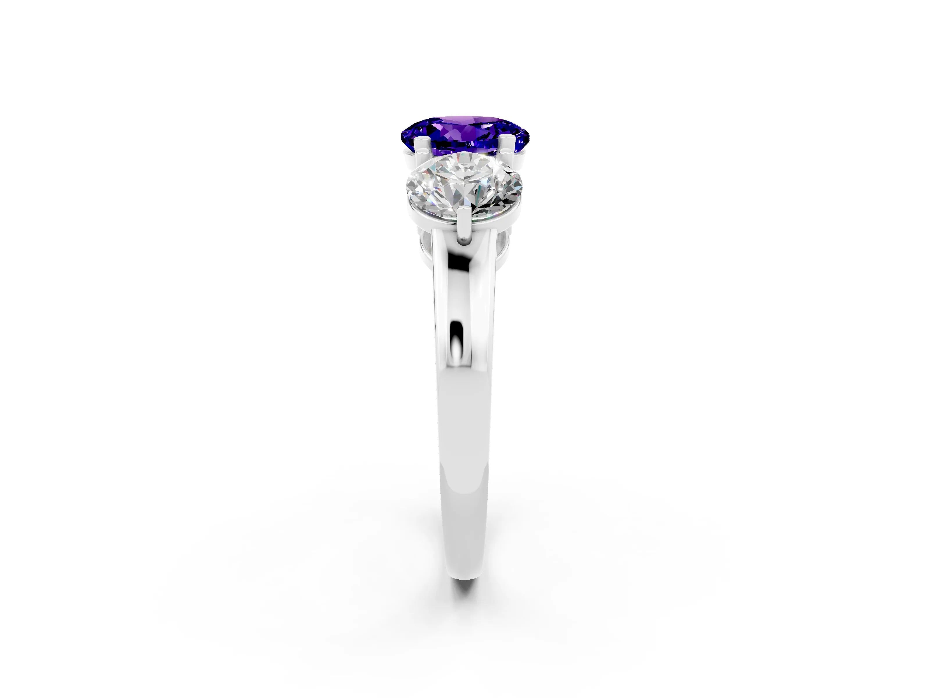 White gold Round Cut Tanzanite Three-Stone Ring with Prong Setting and Classic Band_2