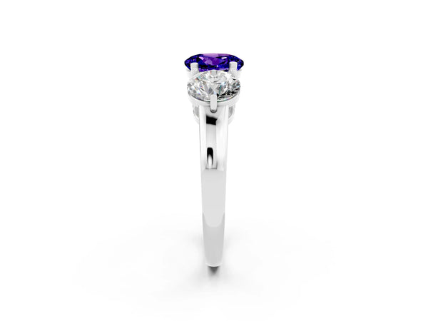 Silver Round Cut Tanzanite Three-Stone Ring with Prong Setting and Classic Band