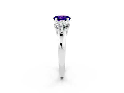White gold Round Cut Tanzanite Three-Stone Ring with Prong Setting and Classic Band_2