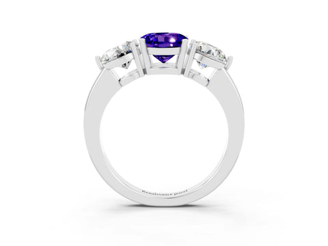 White gold Round Cut Tanzanite Three-Stone Ring with Prong Setting and Classic Band_3