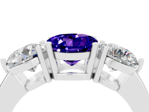 White gold Round Cut Tanzanite Three-Stone Ring with Prong Setting and Classic Band_4